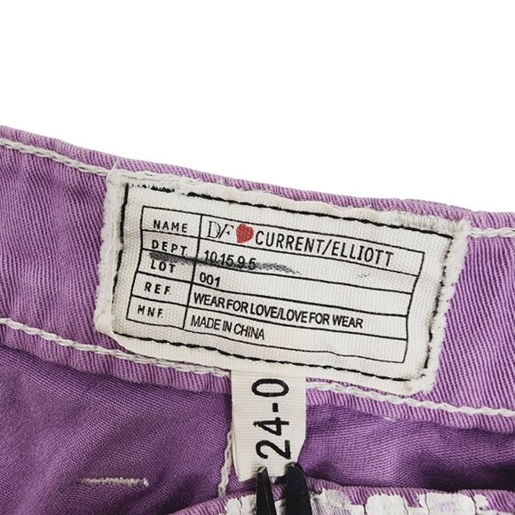 DVF x‎ Current/Elliott Lilac Printed Rolled Hem Denim Shorts Women's Size 0/24 - Picture 7 of 9
